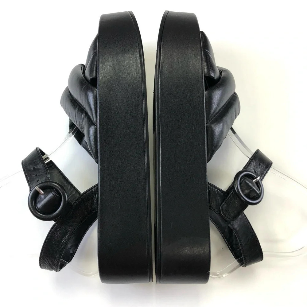 Zara black leather quilted puffy platform sandals Size 38 7.5 Minimalist - Picture 5 of 12